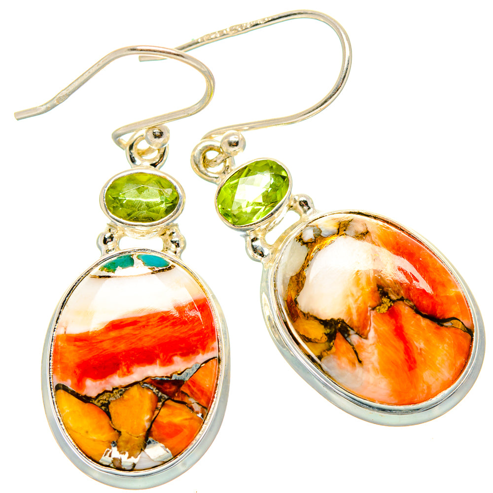Spiny Oyster Turquoise, Peridot Earrings handcrafted by Anasilvercos - EARR430375 - Photo 2