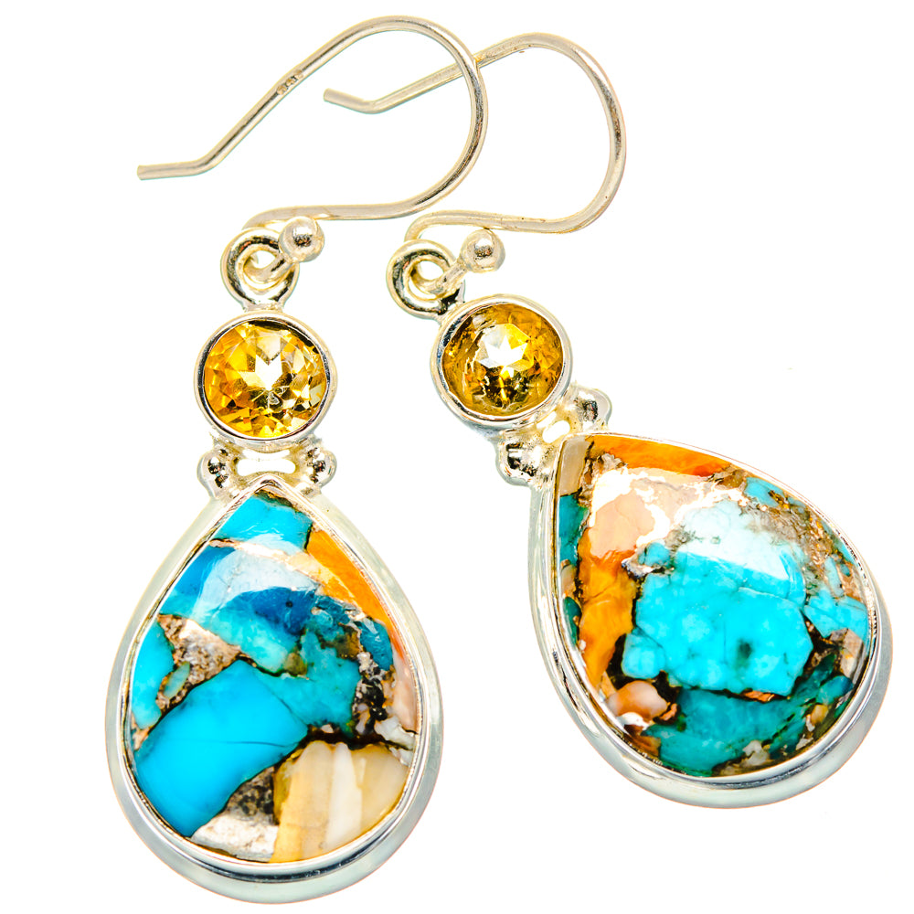 Spiny Oyster Turquoise, Citrine Earrings handcrafted by Anasilvercos - EARR430376 - Photo 2