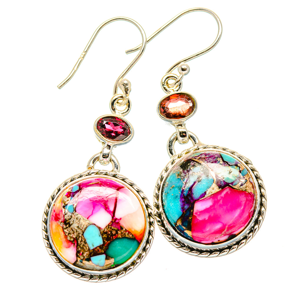 Kingman Pink Dahlia Turquoise, Garnet Earrings handcrafted by Anasilvercos - EARR430378 - Photo 2