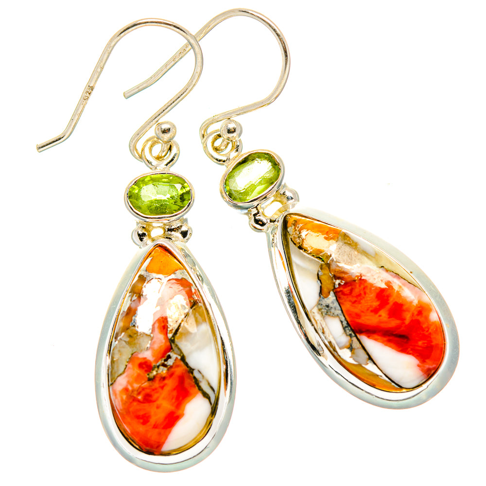 Spiny Oyster Turquoise, Peridot Earrings handcrafted by Anasilvercos - EARR430380 - Photo 2