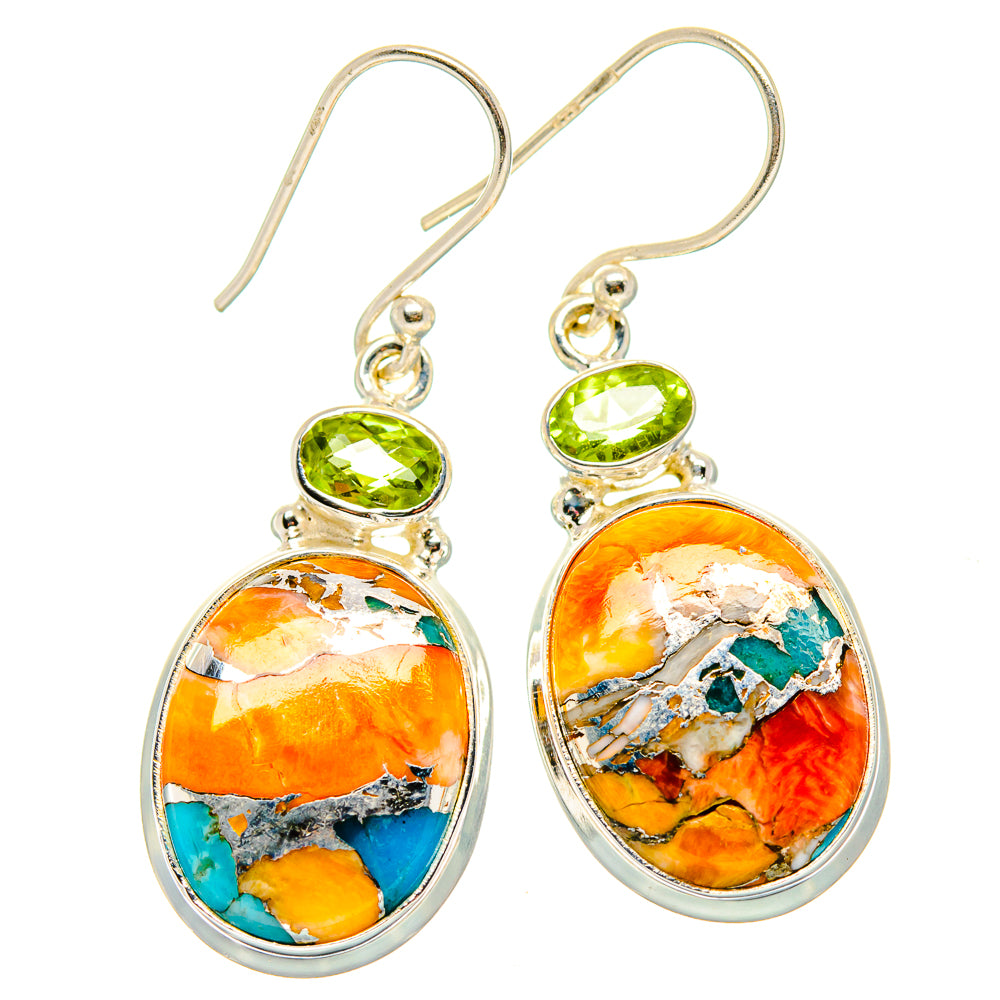 Spiny Oyster Turquoise, Peridot Earrings handcrafted by Anasilvercos - EARR430381 - Photo 2