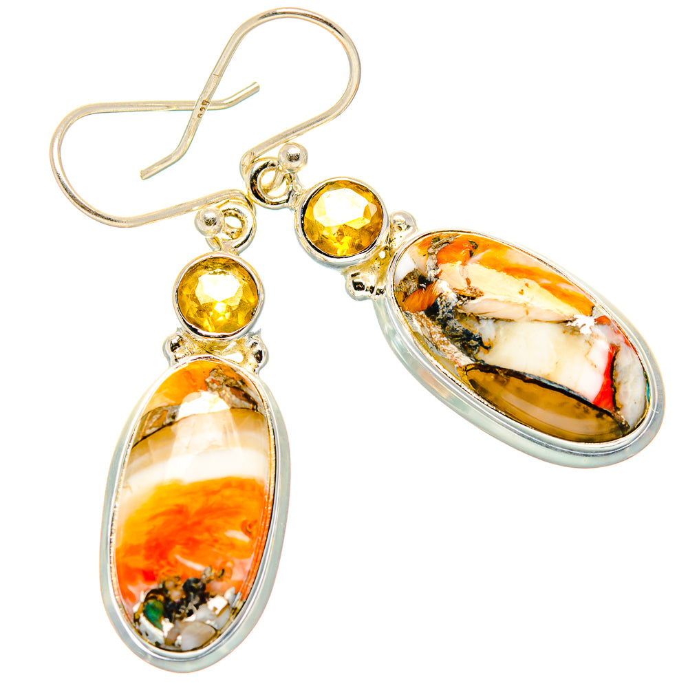Spiny Oyster Turquoise, Citrine Earrings handcrafted by Anasilvercos - EARR430383 - Photo 2