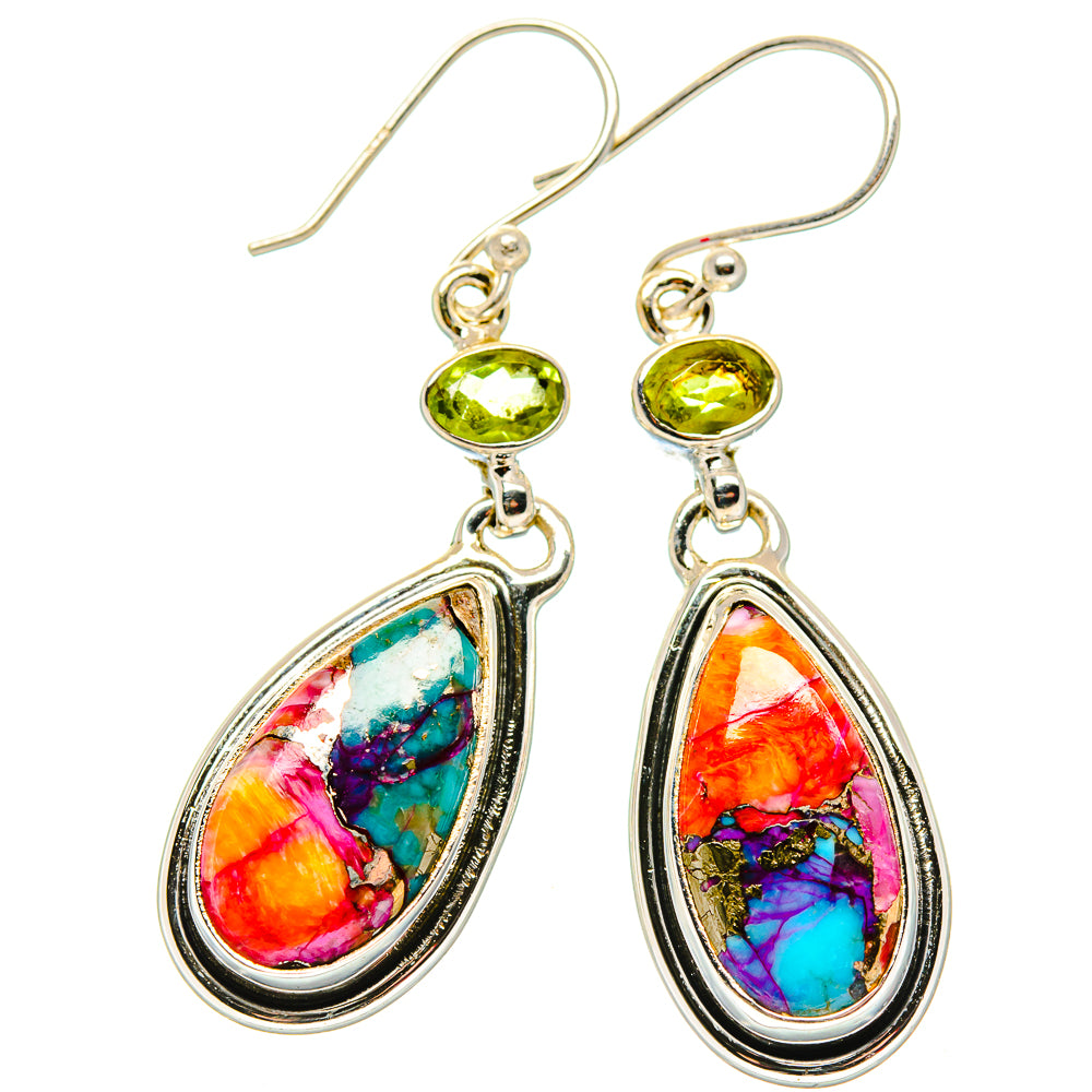 Kingman Pink Dahlia Turquoise, Peridot Earrings handcrafted by Anasilvercos - EARR430386 - Photo 2