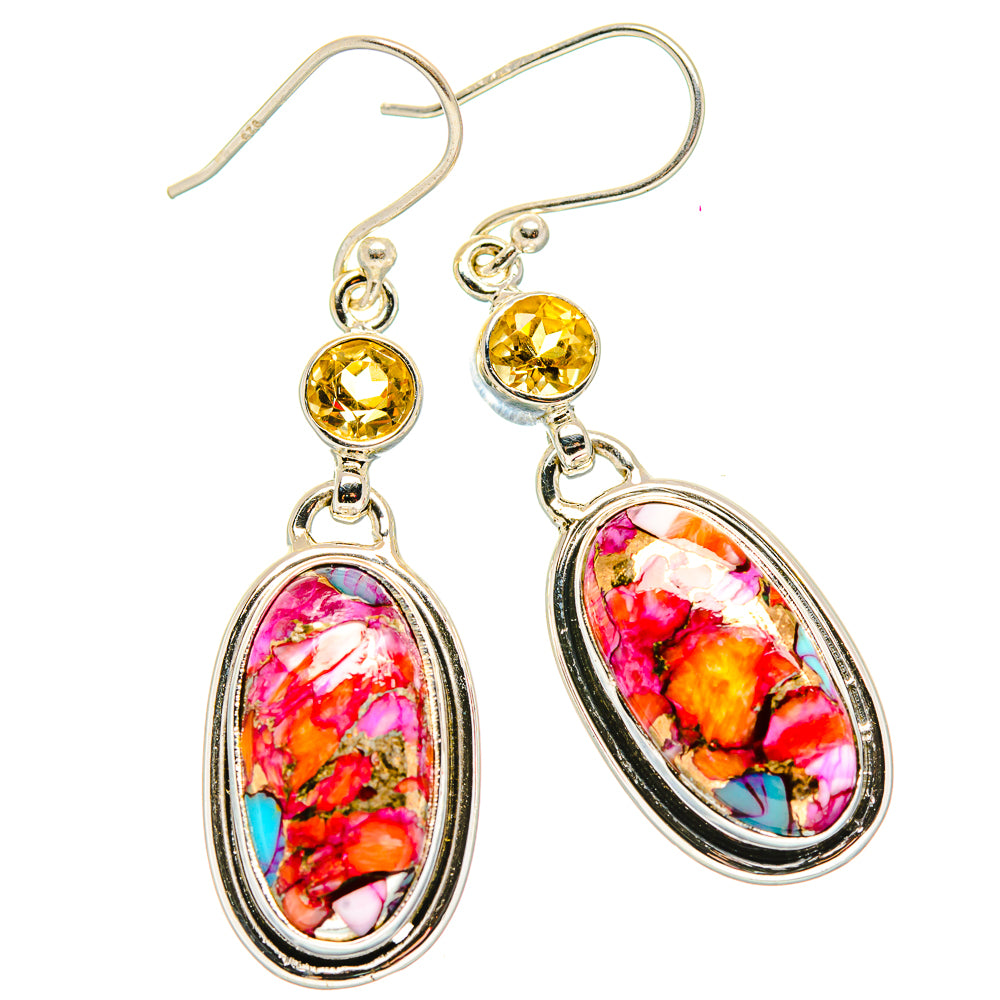 Kingman Pink Dahlia Turquoise, Citrine Earrings handcrafted by Anasilvercos - EARR430390 - Photo 2