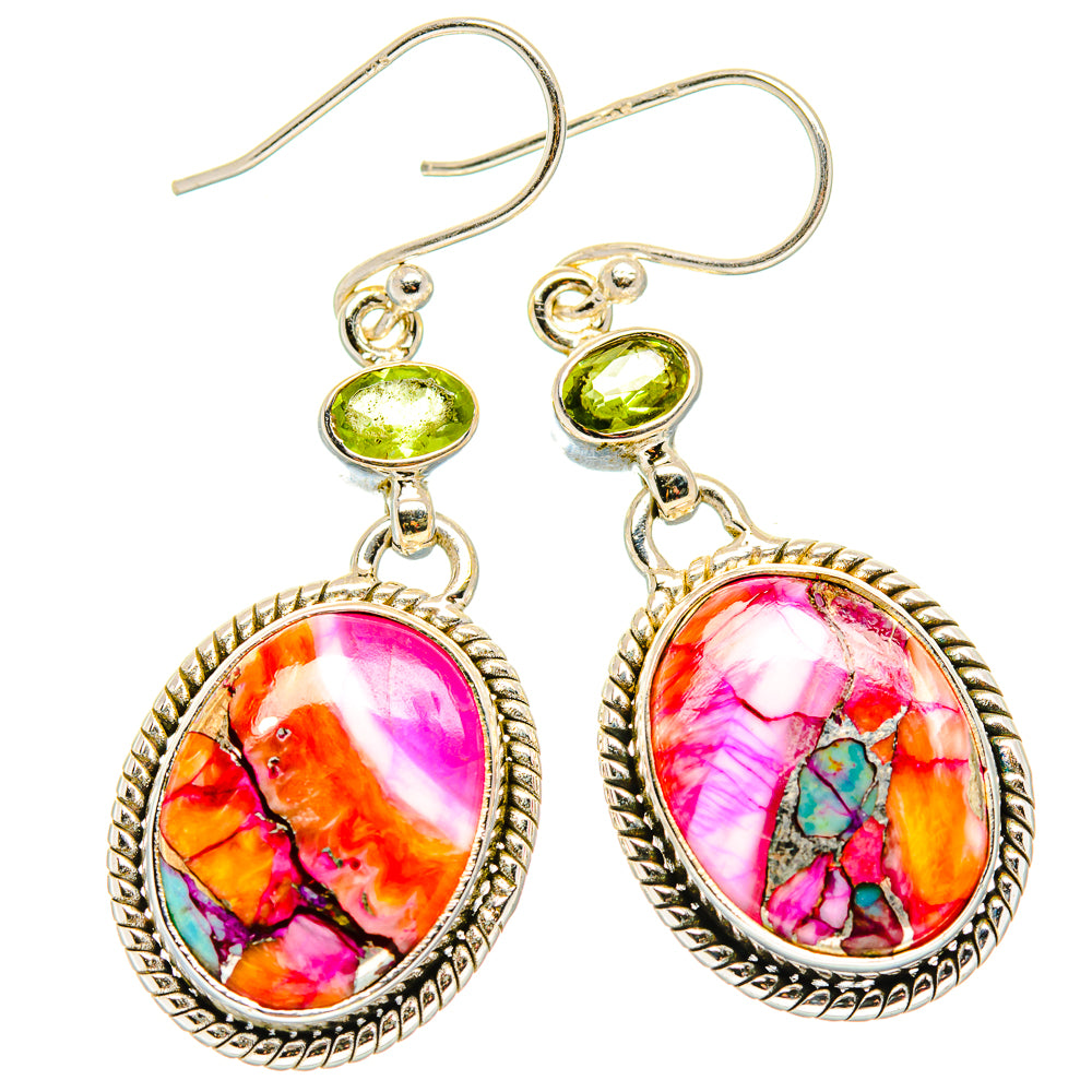 Kingman Pink Dahlia Turquoise, Peridot Earrings handcrafted by Anasilvercos - EARR430392 - Photo 2