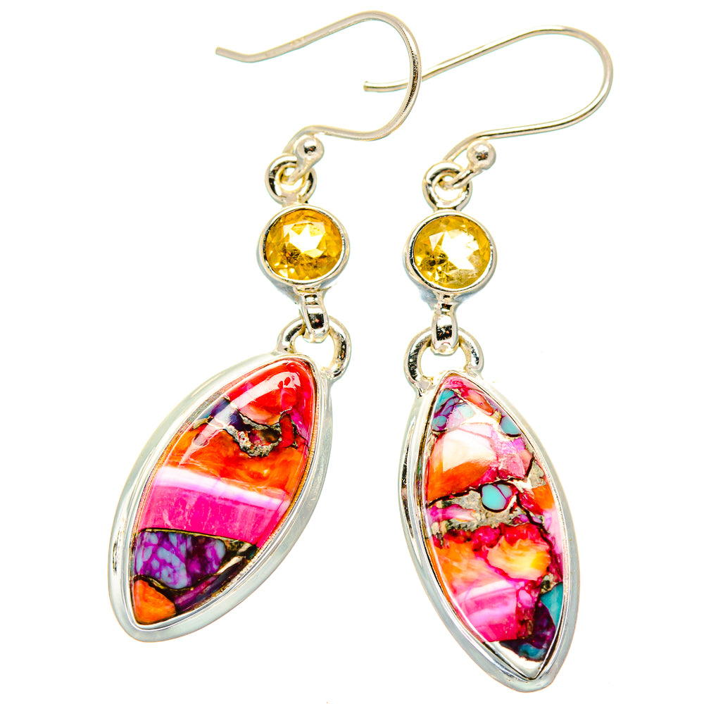 Kingman Pink Dahlia Turquoise, Citrine Earrings handcrafted by Anasilvercos - EARR430397 - Photo 2