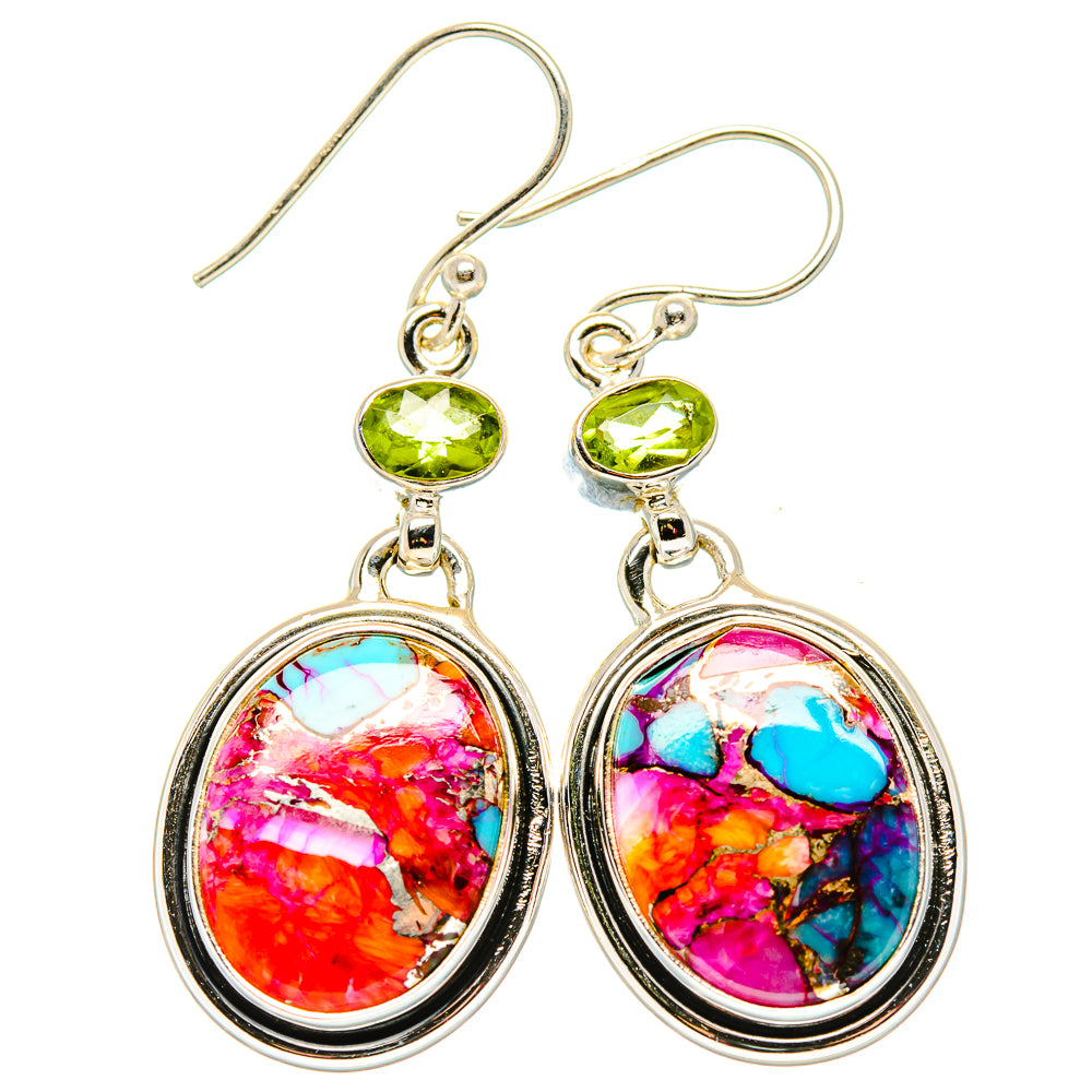Kingman Pink Dahlia Turquoise, Peridot Earrings handcrafted by Anasilvercos - EARR430398 - Photo 2