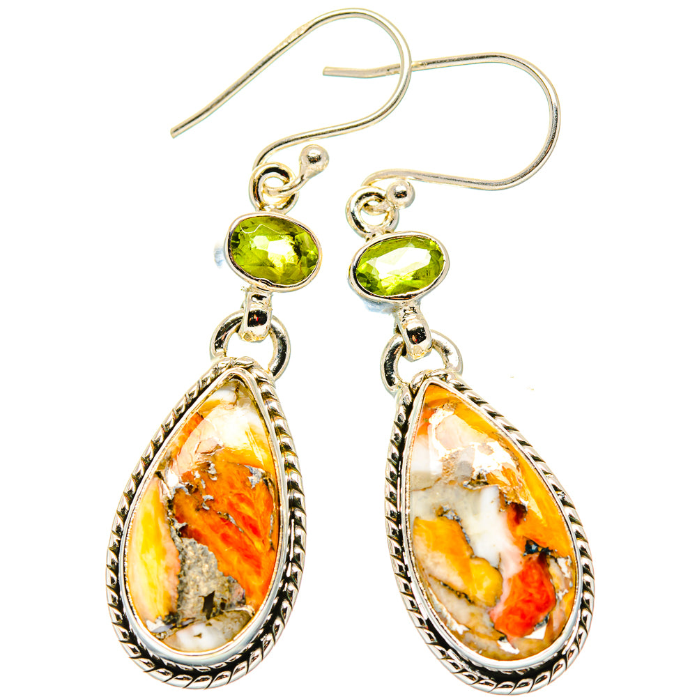 Spiny Oyster Turquoise, Peridot Earrings handcrafted by Anasilvercos - EARR430399 - Photo 2