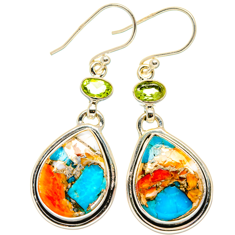 Spiny Oyster Turquoise, Peridot Earrings handcrafted by Anasilvercos - EARR430401 - Photo 2