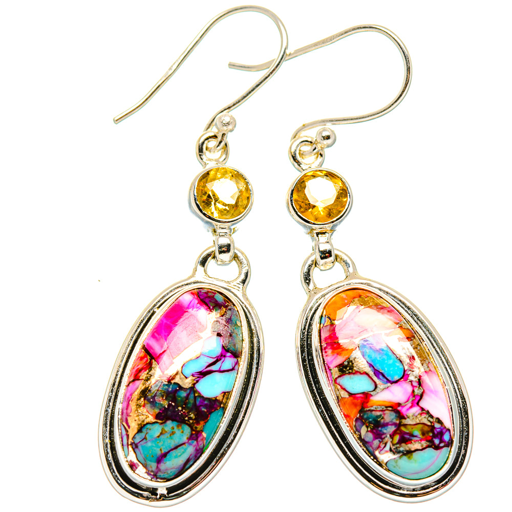 Kingman Pink Dahlia Turquoise, Citrine Earrings handcrafted by Anasilvercos - EARR430403 - Photo 2