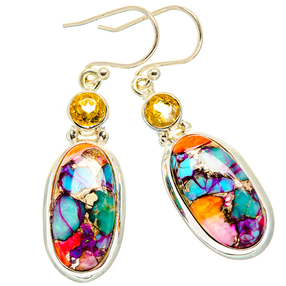 Kingman Pink Dahlia Turquoise, Citrine Earrings handcrafted by Anasilvercos - EARR430406 - Photo 2