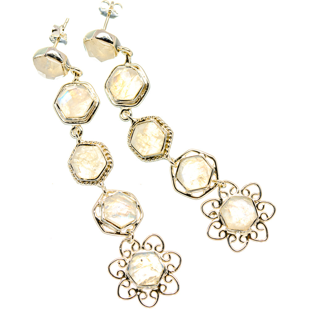 Rainbow Moonstone Earrings handcrafted by Anasilvercos - EARR430474 - Photo 2