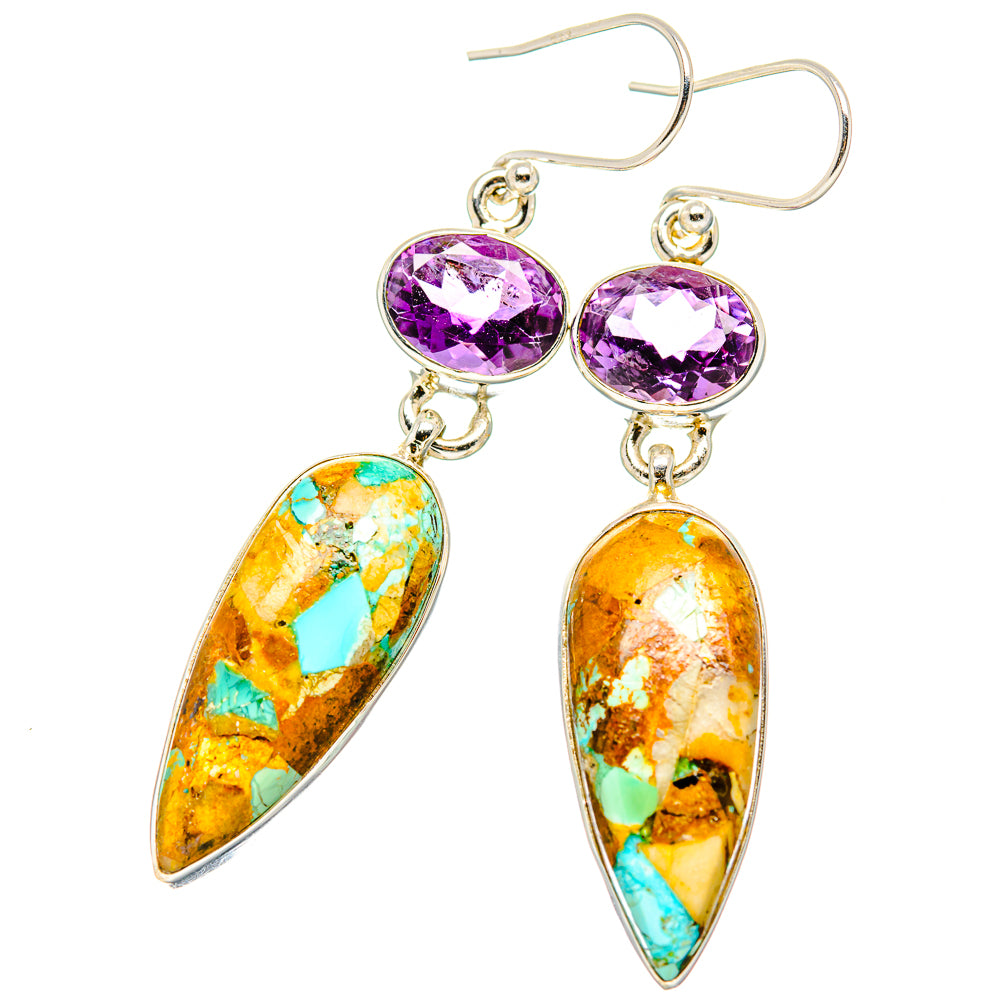 Kingman Mohave Turquoise Earrings handcrafted by Anasilvercos - EARR430758 - Photo 2