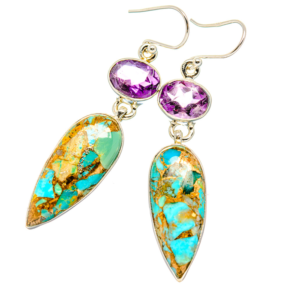 Kingman Mohave Turquoise Earrings handcrafted by Anasilvercos - EARR430761 - Photo 2
