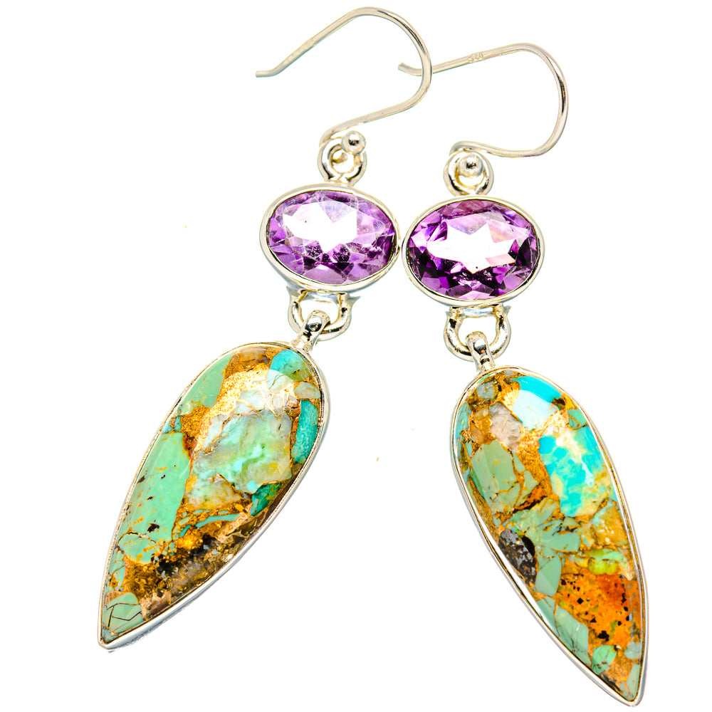 Kingman Mohave Turquoise Earrings handcrafted by Anasilvercos - EARR430763 - Photo 2