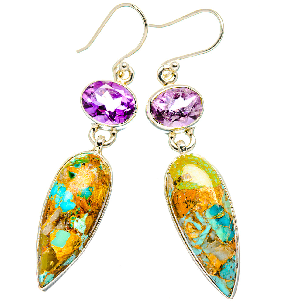 Kingman Mohave Turquoise Earrings handcrafted by Anasilvercos - EARR430765 - Photo 2