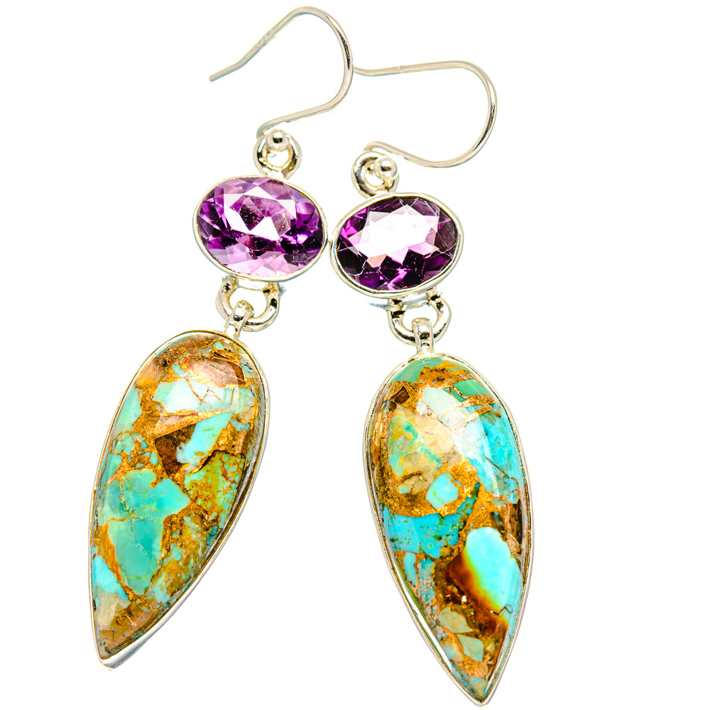 Kingman Mohave Turquoise Earrings handcrafted by Anasilvercos - EARR430778 - Photo 2