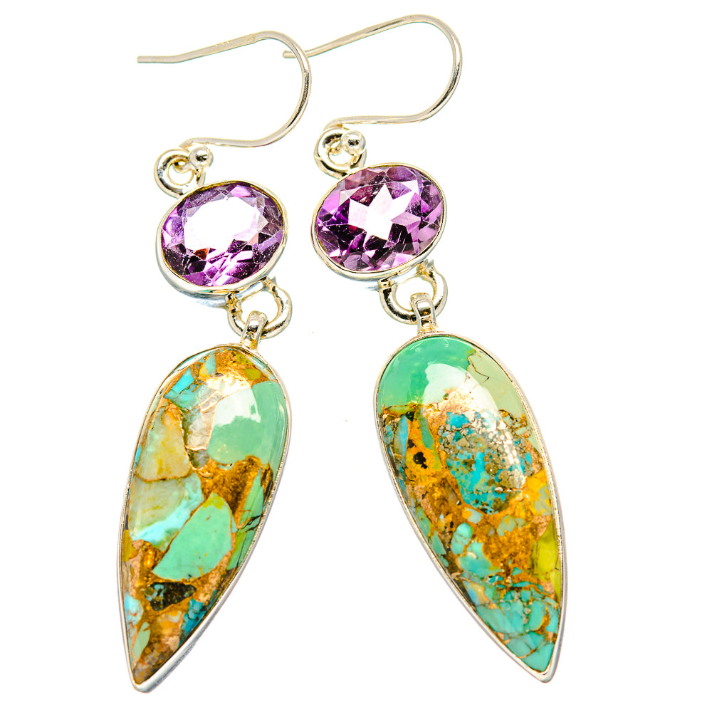 Kingman Mohave Turquoise Earrings handcrafted by Anasilvercos - EARR430783 - Photo 2