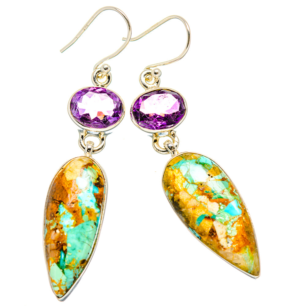 Kingman Mohave Turquoise Earrings handcrafted by Anasilvercos - EARR430786 - Photo 2
