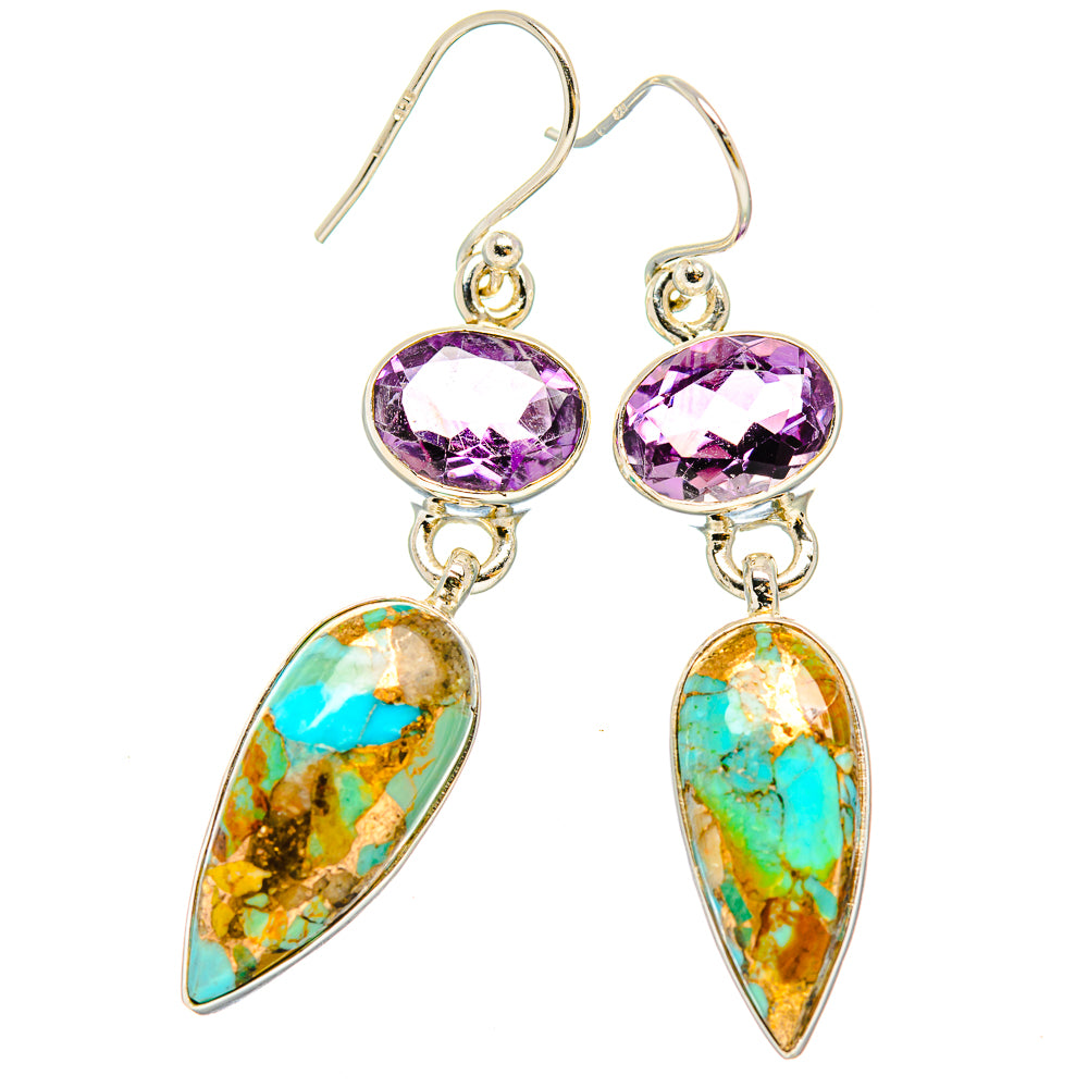 Kingman Mohave Turquoise Earrings handcrafted by Anasilvercos - EARR430793 - Photo 2