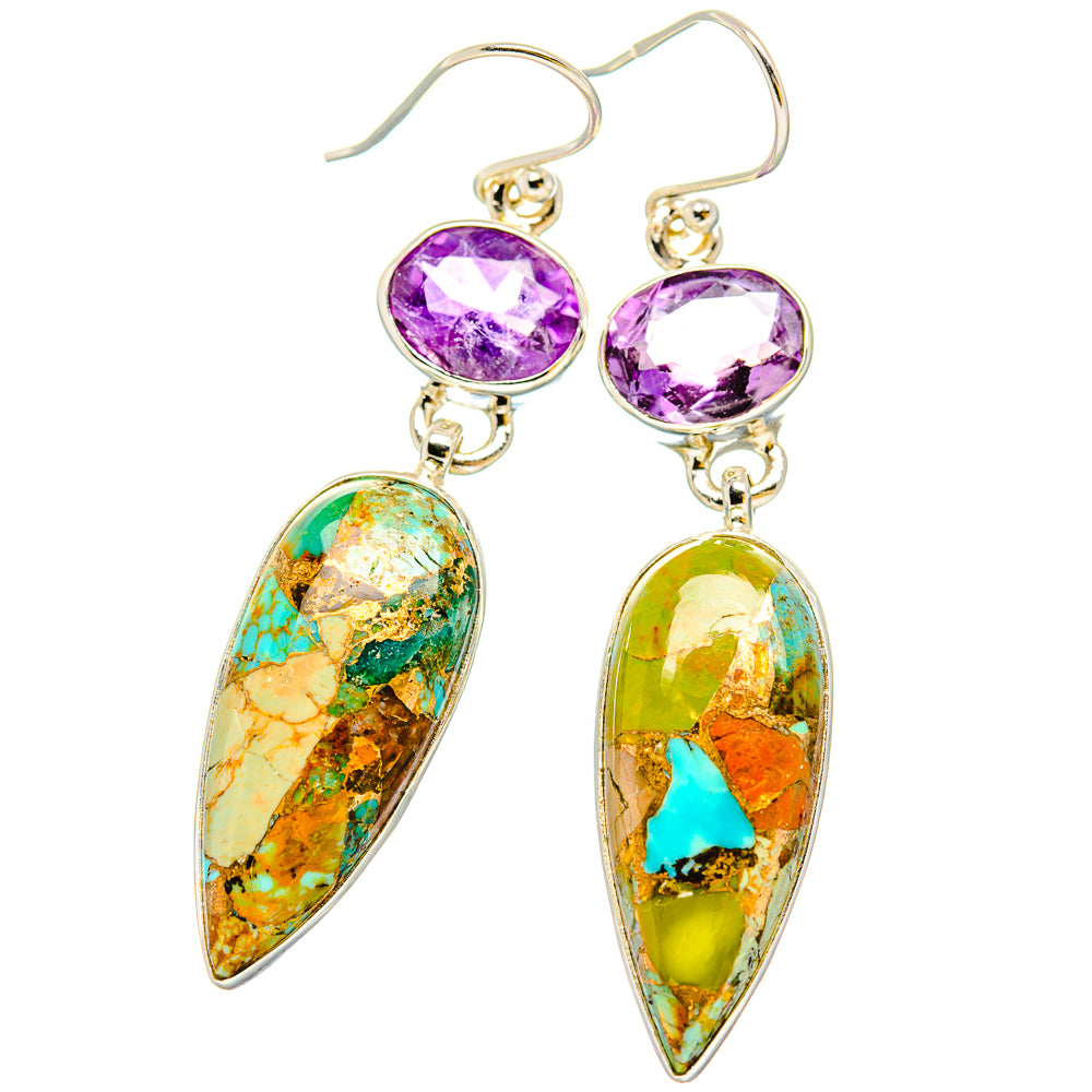 Kingman Mohave Turquoise Earrings handcrafted by Anasilvercos - EARR430794 - Photo 2