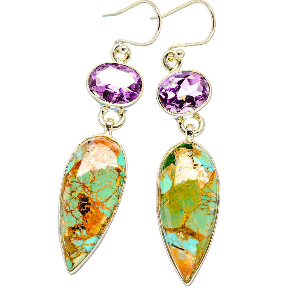 Kingman Mohave Turquoise Earrings handcrafted by Anasilvercos - EARR430798 - Photo 2