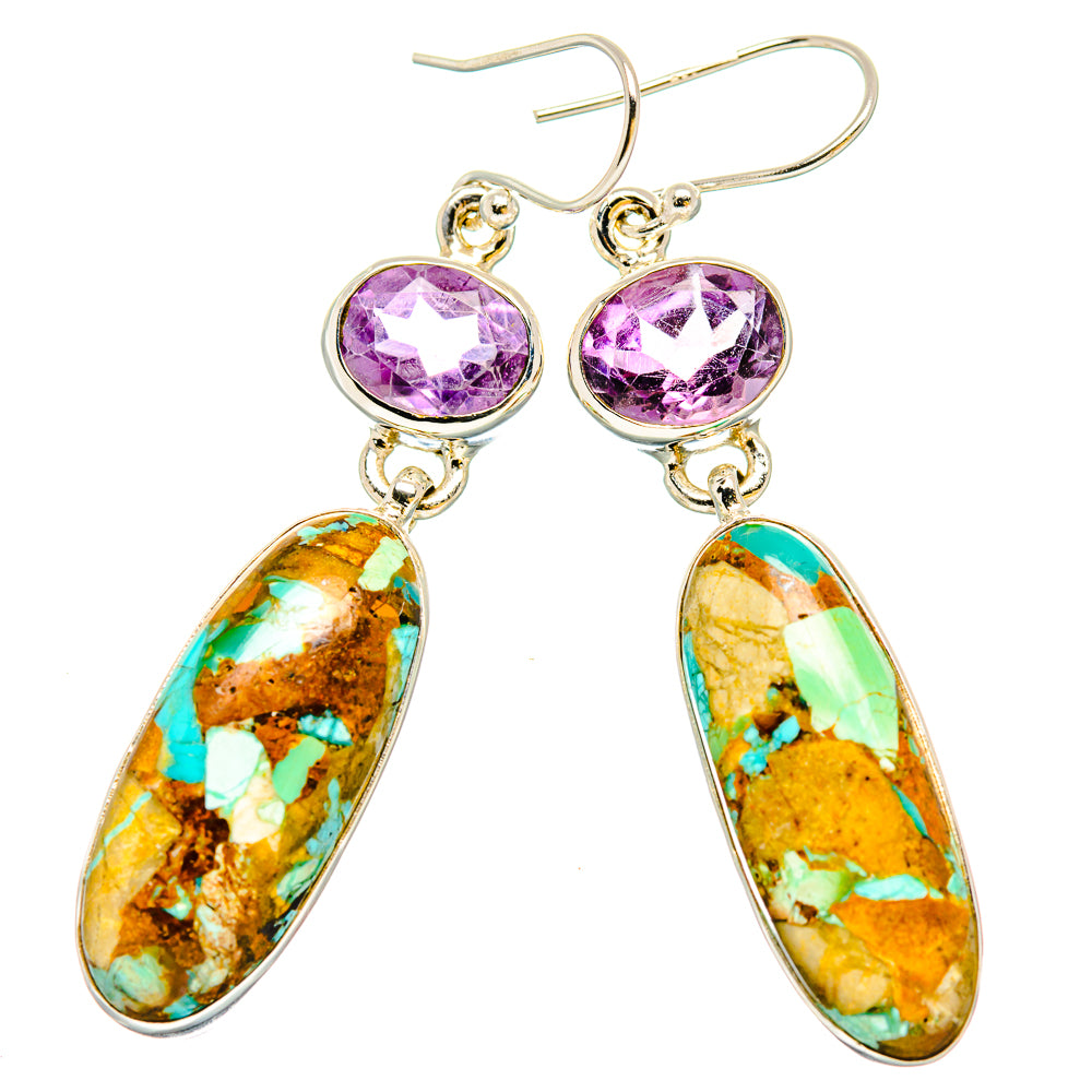 Kingman Mohave Turquoise Earrings handcrafted by Anasilvercos - EARR430805 - Photo 2