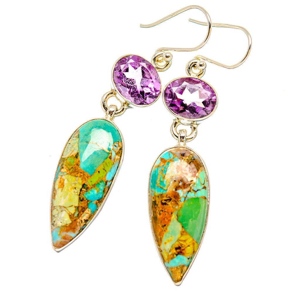 Kingman Mohave Turquoise Earrings handcrafted by Anasilvercos - EARR430818 - Photo 2