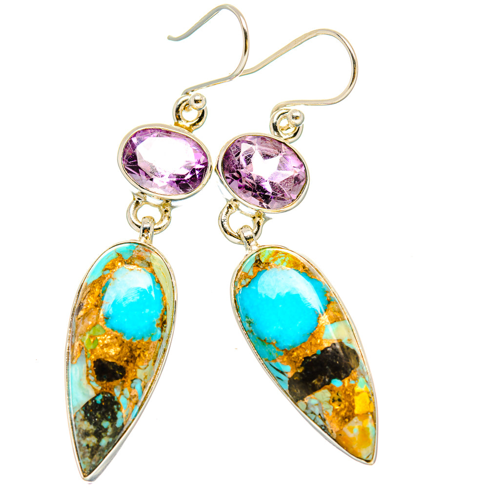 Kingman Mohave Turquoise Earrings handcrafted by Anasilvercos - EARR430825 - Photo 2