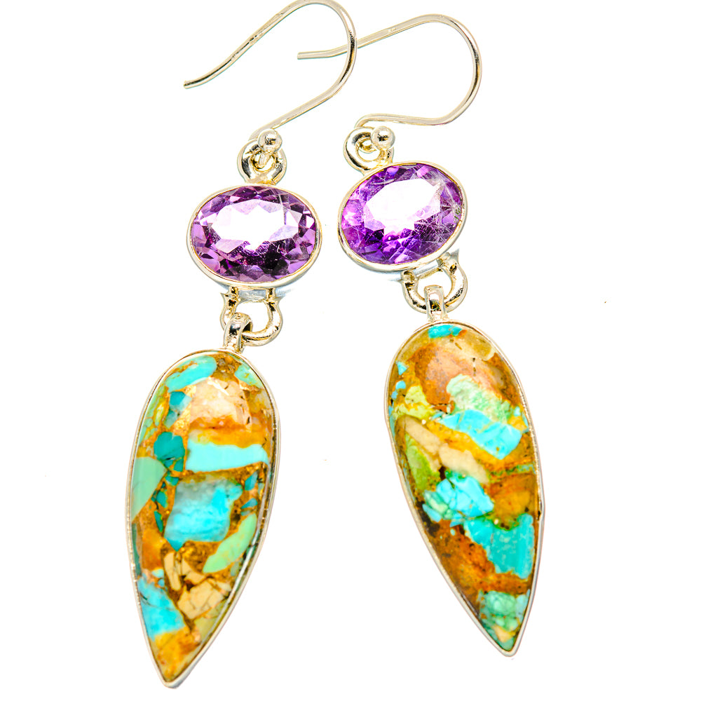 Kingman Mohave Turquoise Earrings handcrafted by Anasilvercos - EARR430827 - Photo 2