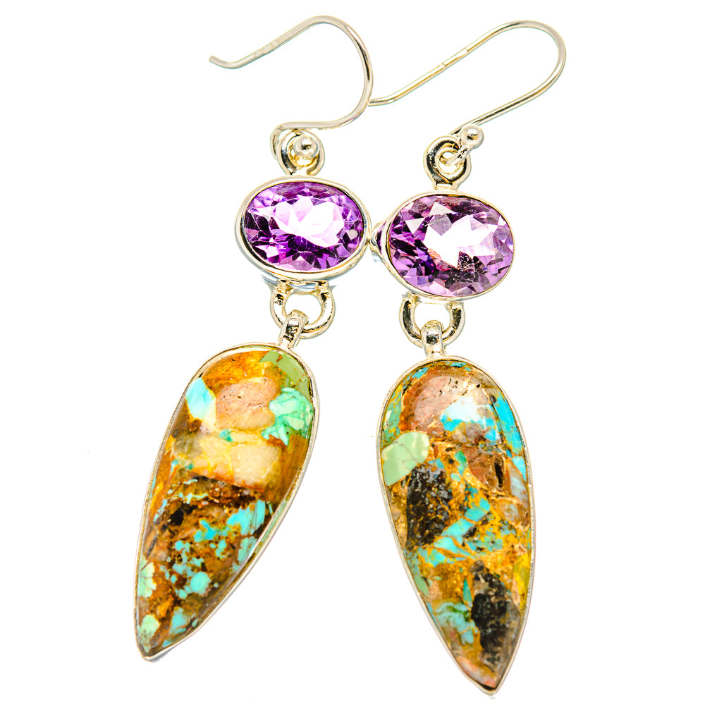 Kingman Mohave Turquoise Earrings handcrafted by Anasilvercos - EARR430834 - Photo 2