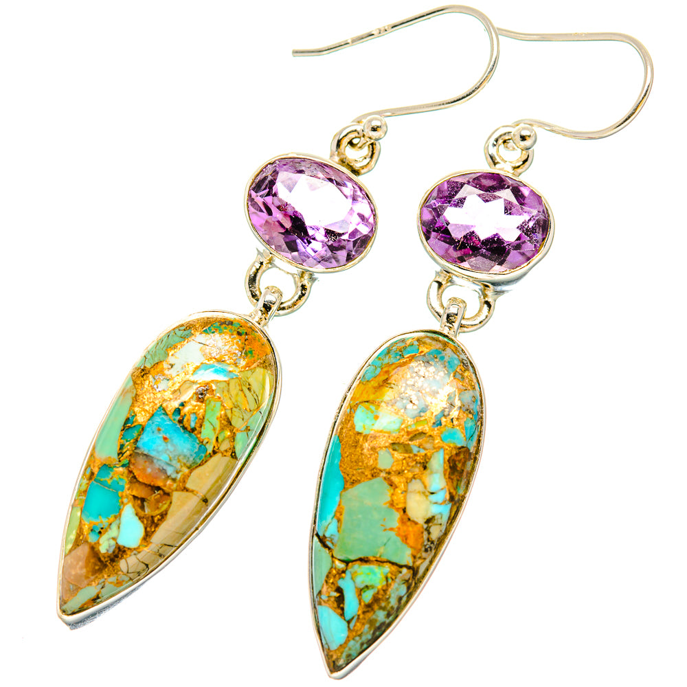 Kingman Mohave Turquoise Earrings handcrafted by Anasilvercos - EARR430837 - Photo 2