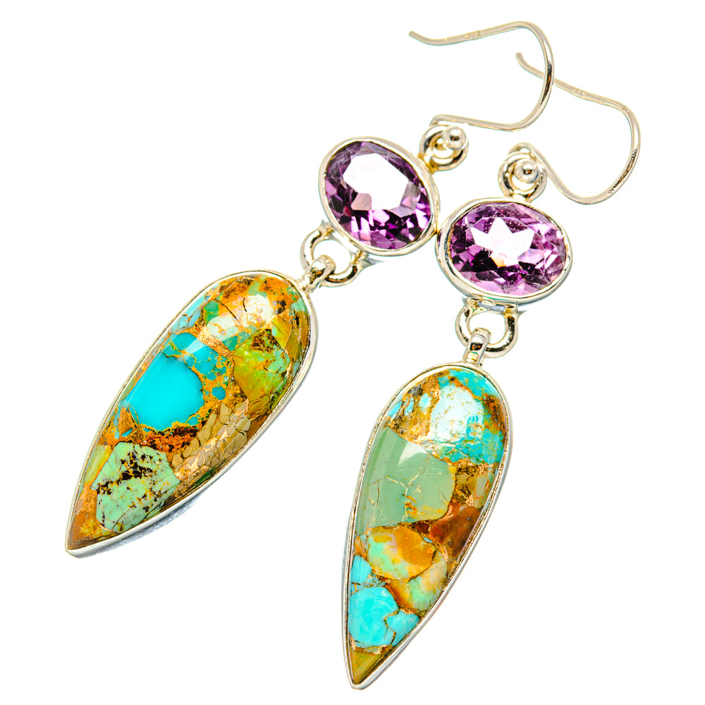 Kingman Mohave Turquoise Earrings handcrafted by Anasilvercos - EARR430874 - Photo 2