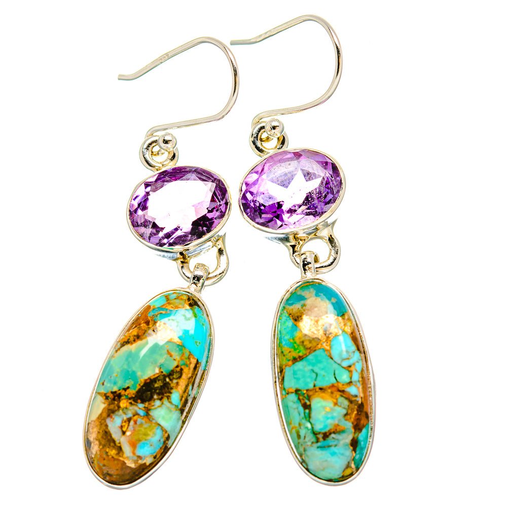 Kingman Mohave Turquoise Earrings handcrafted by Anasilvercos - EARR430879 - Photo 2