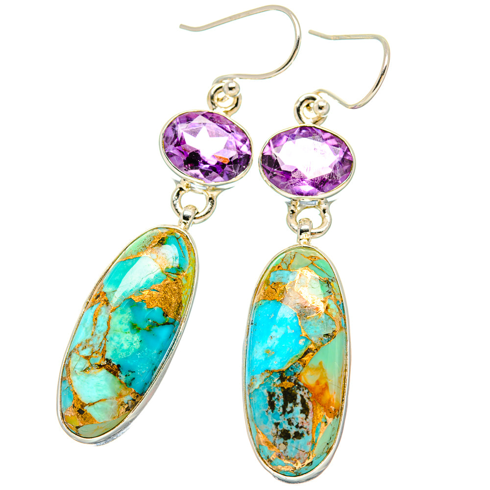 Kingman Mohave Turquoise Earrings handcrafted by Anasilvercos - EARR430889 - Photo 2