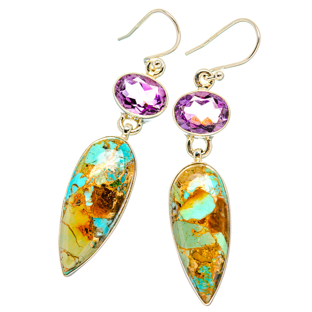 Kingman Mohave Turquoise Earrings handcrafted by Anasilvercos - EARR430893 - Photo 2
