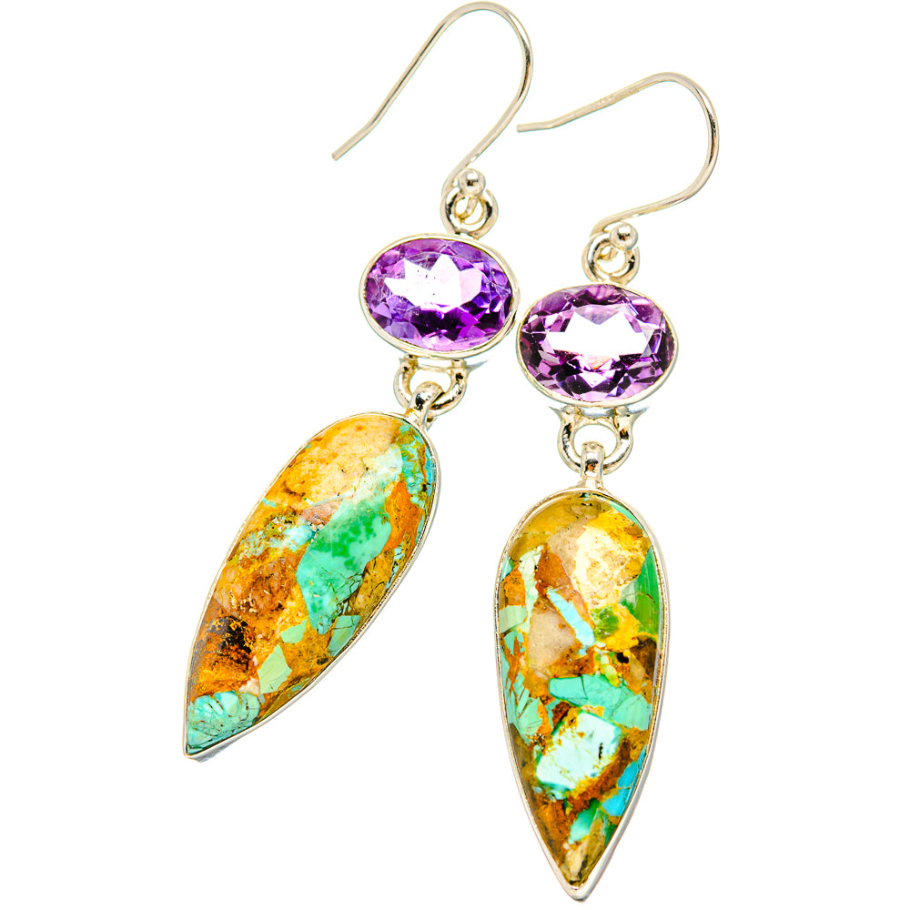 Kingman Mohave Turquoise Earrings handcrafted by Anasilvercos - EARR430904 - Photo 2