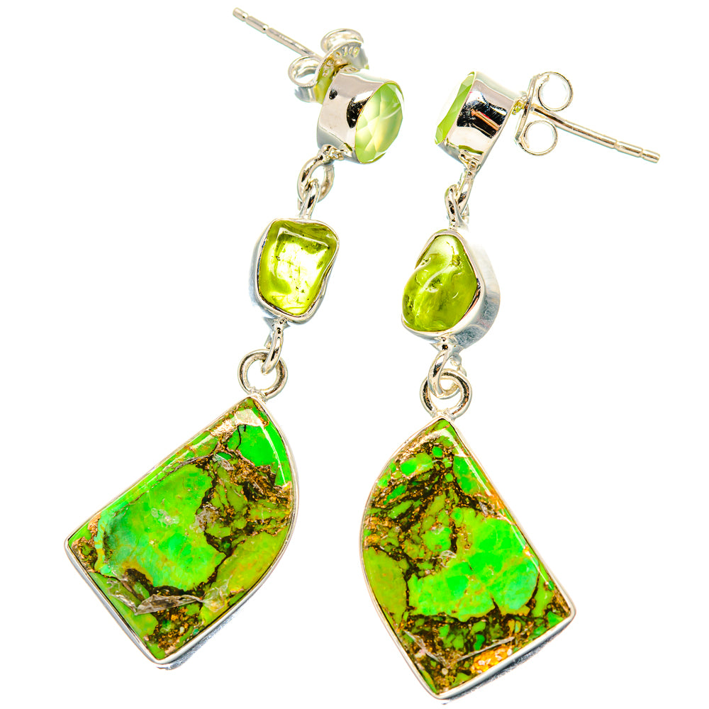 Green Copper Composite Turquoise Earrings handcrafted by Anasilvercos - EARR430934 - Photo 2