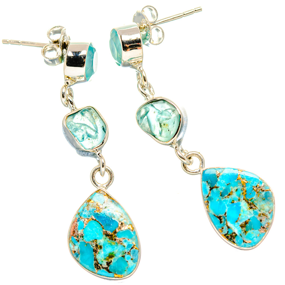 Kingman Mohave Turquoise Earrings handcrafted by Anasilvercos - EARR430949 - Photo 2