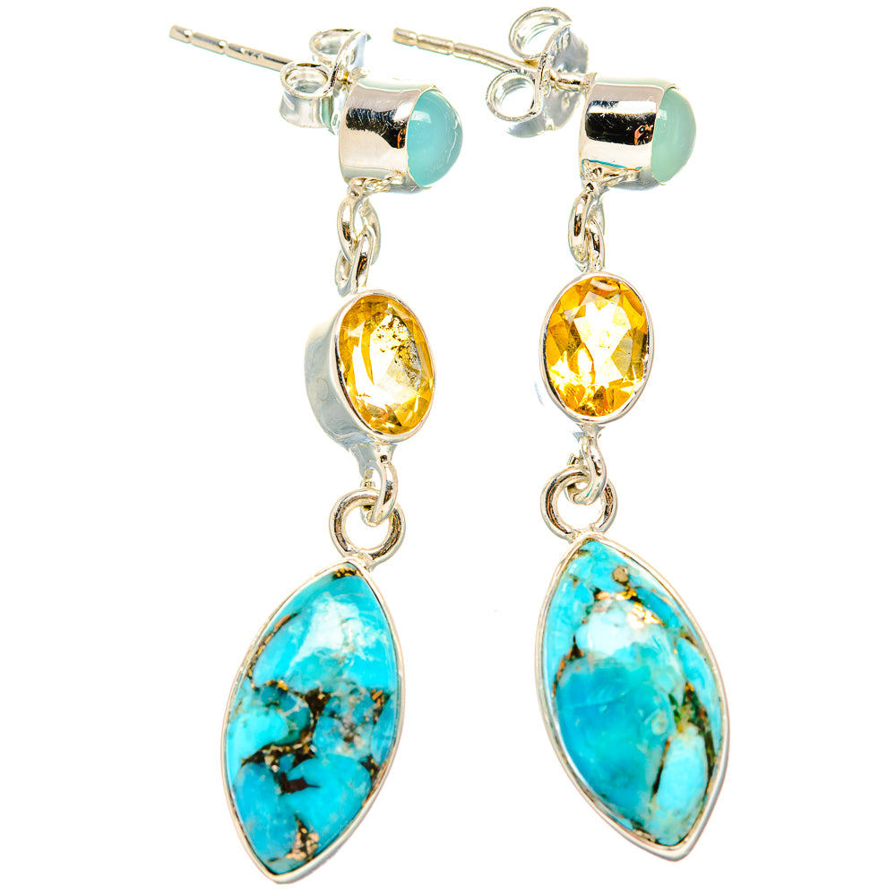Kingman Mohave Turquoise Earrings handcrafted by Anasilvercos - EARR430970 - Photo 2