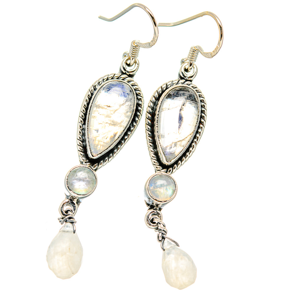 Rainbow Moonstone Earrings handcrafted by Anasilvercos - EARR431043 - Photo 2