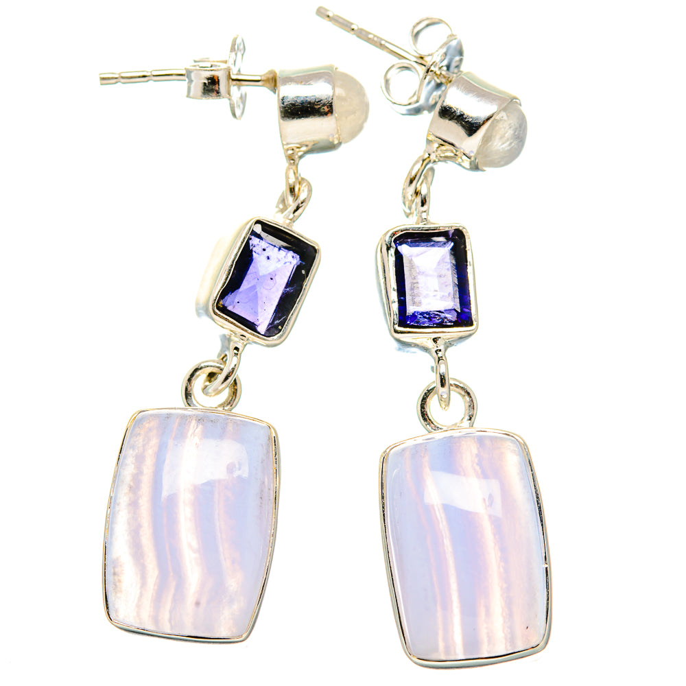 Blue Lace Agate Earrings handcrafted by Anasilvercos - EARR431056 - Photo 2