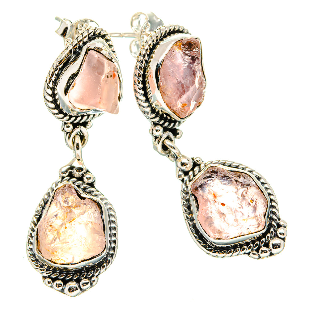 Rose Quartz Earrings handcrafted by Anasilvercos - EARR431244 - Photo 2