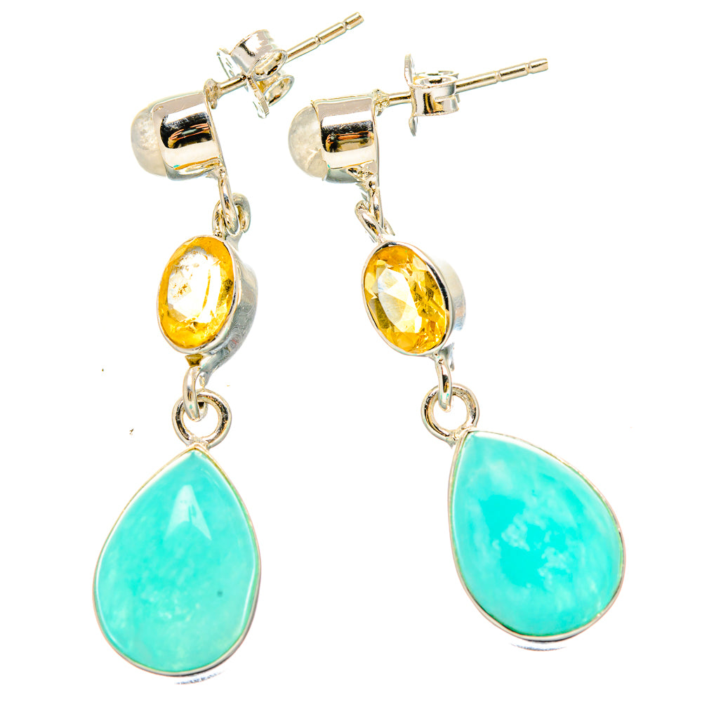 Amazonite, Citrine, Rainbow Moonstone Earrings handcrafted by Anasilvercos - EARR431437 - Photo 2