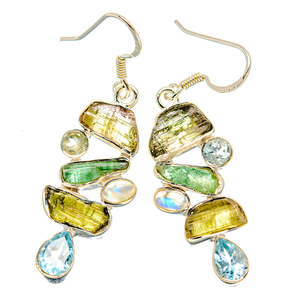 Green Tourmaline, Blue Topaz, Rainbow Moonstone Earrings handcrafted by Anasilvercos - EARR431438 - Photo 2