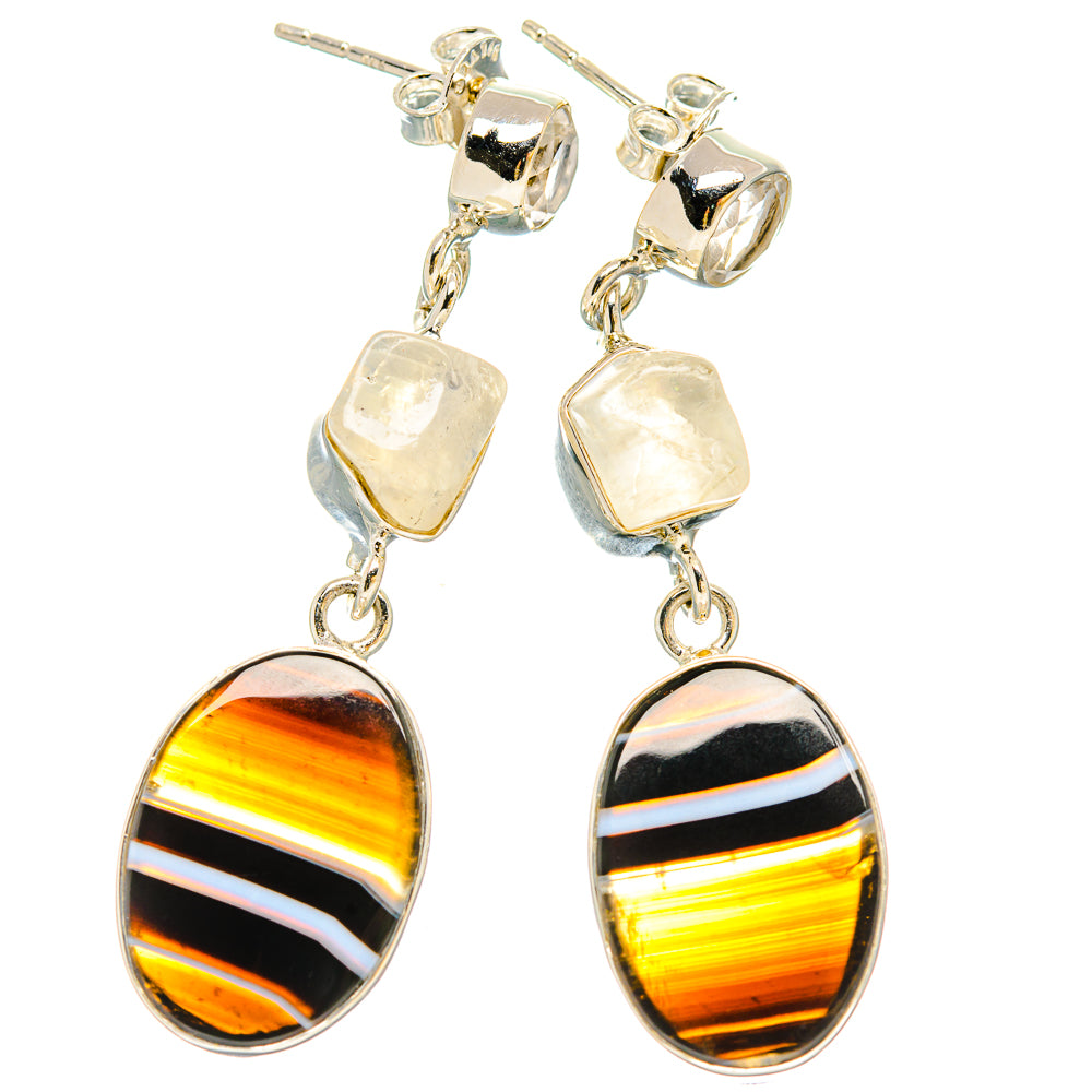 Black Botswana Agate, Rainbow Moonstone, White Quartz Earrings handcrafted by Anasilvercos - EARR431446 - Photo 2