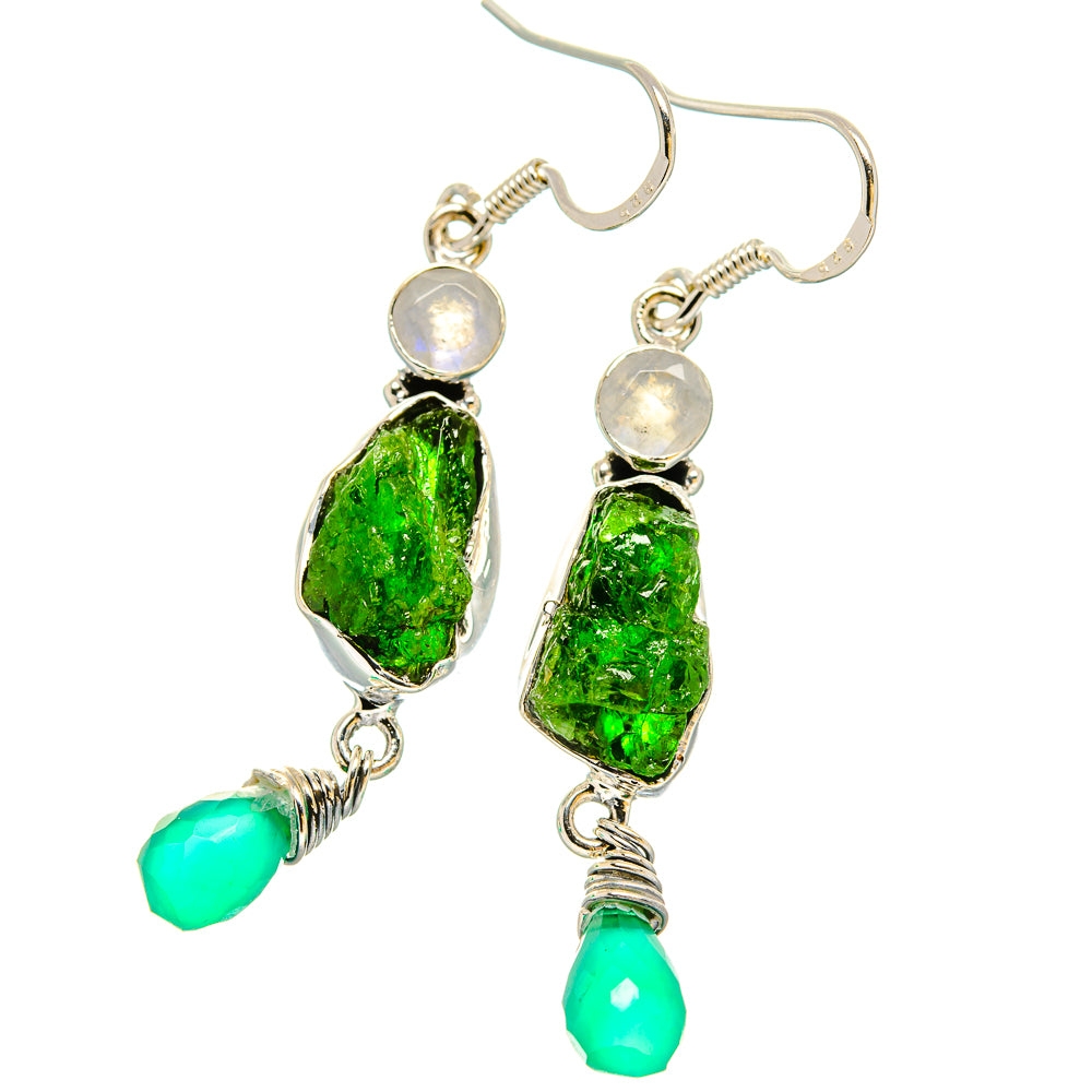 Chrome Diopside, Green Onyx, Rainbow Moonstone Earrings handcrafted by Anasilvercos - EARR431447 - Photo 2