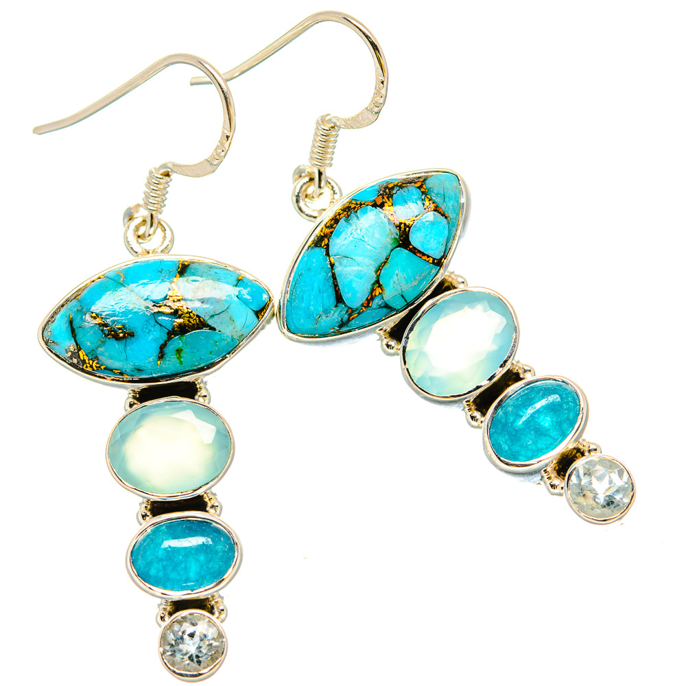 Blue Copper Composite Turquoise, Aqua Chalcedony, Apatite, Blue Topaz Earrings handcrafted by Anasilvercos - EARR431450 - Photo 2