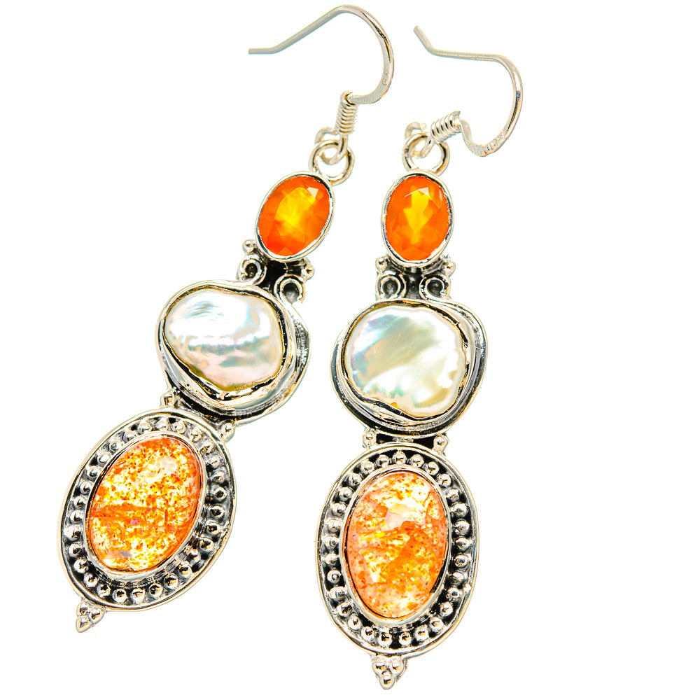 Sunstone, Mother Of Pearl, Carnelian Earrings handcrafted by Anasilvercos - EARR431451 - Photo 2