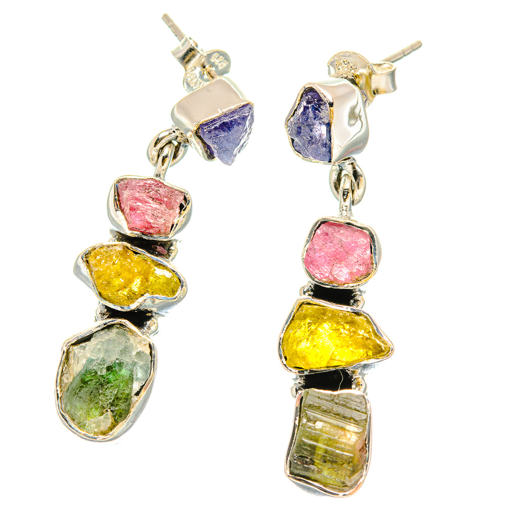 Green Tourmaline, Citrine, Tanzanite, Pink Tourmaline Earrings handcrafted by Anasilvercos - EARR431455 - Photo 2